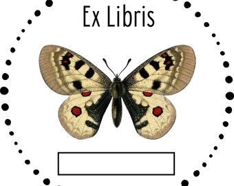 Download butterfly bookplate on label label with free text field