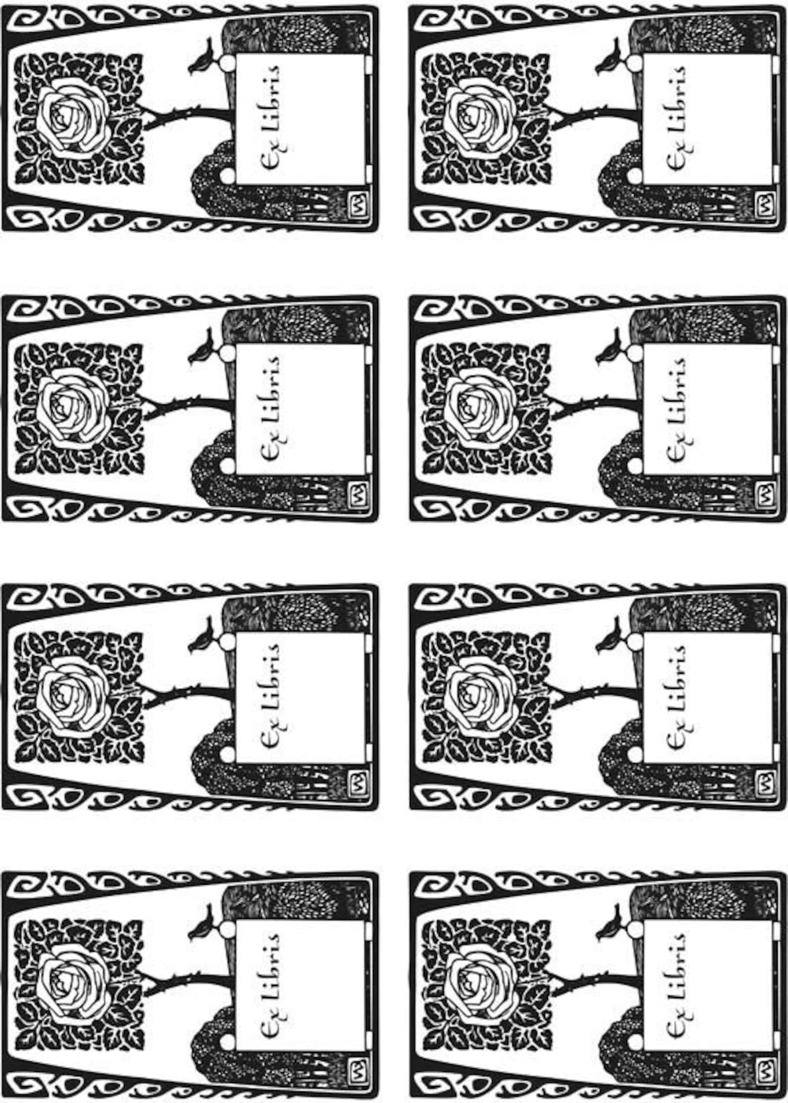 Download Vintage Bookplate With a Rose and a Bird