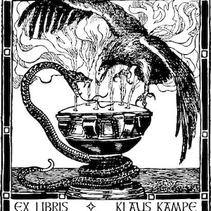 Bookplate Rubber stamp, Eagle and Snake