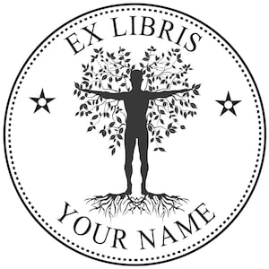 Bookplate Rubber Stamp, Man and Tree