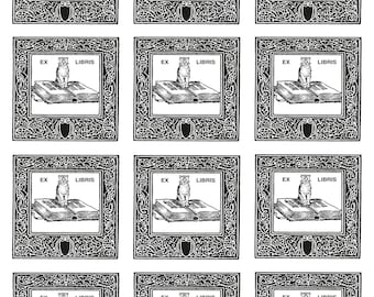 Download Vintage Bookplate with a rose and a bird, Printable Instant Digital Image , Printable Bookplates, Custom Bookplates