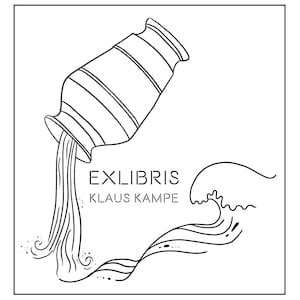 Ex Libris Rubber Stamp Wave, Water with Vase
