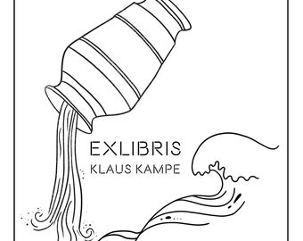 Ex-Libris Tampon en caoutchouc vague, eau avec vase