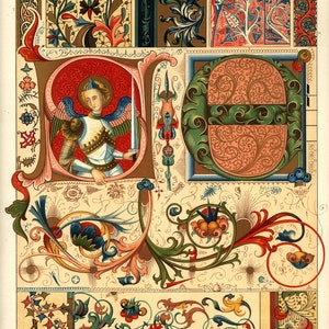 Set van 9 Gotische sjablonen, patronen en randen van manuscriptschilderij, digitale download