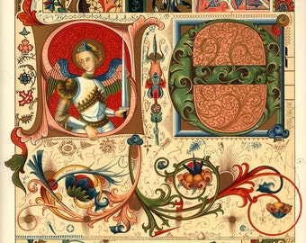 Set de 9 modèles gothiques, motifs et bordures de la peinture sur manuscrit, téléchargement numérique