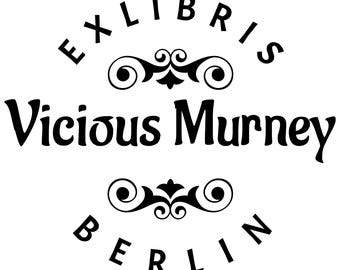 Bookplate Rubber Stamp, Ex Libris stamp with Art Nouveau border