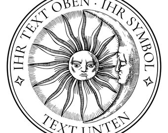 Ex Libris Sonne Mond Adress Text Stempel