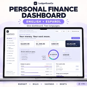 Planificateur de budget et suivi des dépenses | Tableau de bord de finances personnelles 50/30/20 | Sans Excel