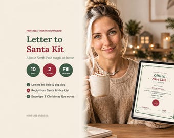Letter to Santa Kit Printable, Santa Letter Template for Kids, Nice List Certificate, Reply from Santa, Christmas Wish List
