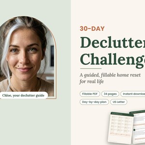 30 Day Decluttering Challenge Printable | Home Declutter Planner | Fillable PDF | Decluttering Checklist | Cleaning Reset