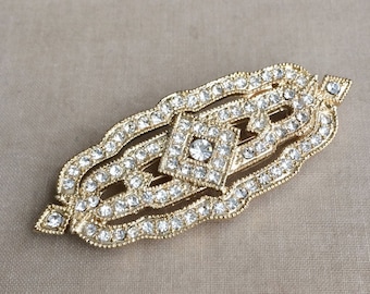 Art Deco Brooch Gold - Great Gatsby wedding jewelry, bridal pin, 1920s vintage flapper, roaring 20s, Art Nouveau antique DECO DIAMOND