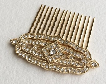 Art Deco Hair Comb Gold - gold wedding hair clip, Great Gatsby comb, bridal hair piece, Art Nouveau, vintage accessories DECO DIAMOND GOLD