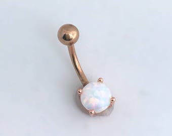 rose gold Belly button ring, opal belly ring, barbell, bellybutton ring, gold belly ring, rose gold navel bar belly ring ROSE GOLD OPAL