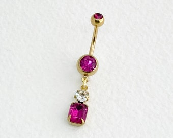 PINK FUCHSIA PINK Belly Ring -  gold belly ring, Belly button ring, sexy body jewelry for women, dangle belly ring, vintage navel piercing