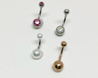 4 Pack Belly Bundle Barbells Piercing - pearl belly ring, belly button ring, surgical steel, dainty cute rose gold navel piercing pink