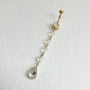 Gold Chain Belly Ring - dangle belly ring, long crystal belly ring, Belly button piercing, bellybutton navel body jewelry BEADED CHAIN