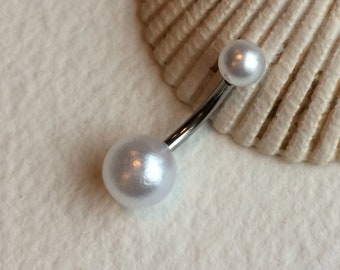 Pearl Belly Ring - pearl belly button ring, pearl bellybutton ring, cute belly button ring, body jewelry silver navel bar belly ring barbell