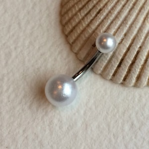 Pearl Belly Ring pearl belly button ring, pearl bellybutton ring, cute belly button ring, body jewelry silver navel bar belly ring barbell image 1