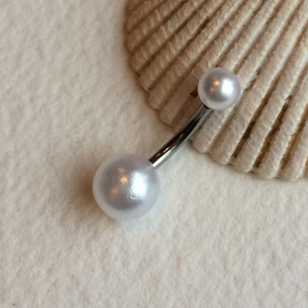 Pearl Belly Ring - pearl belly button ring, pearl bellybutton ring, cute belly button ring, body jewelry silver navel bar belly ring barbell