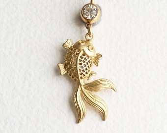 beach wedding belly ring, goldfish belly ring, fish, gold belly ring, Belly button ring,goldfish jewelry, bellybutton ring, MATTE GOLDFISH