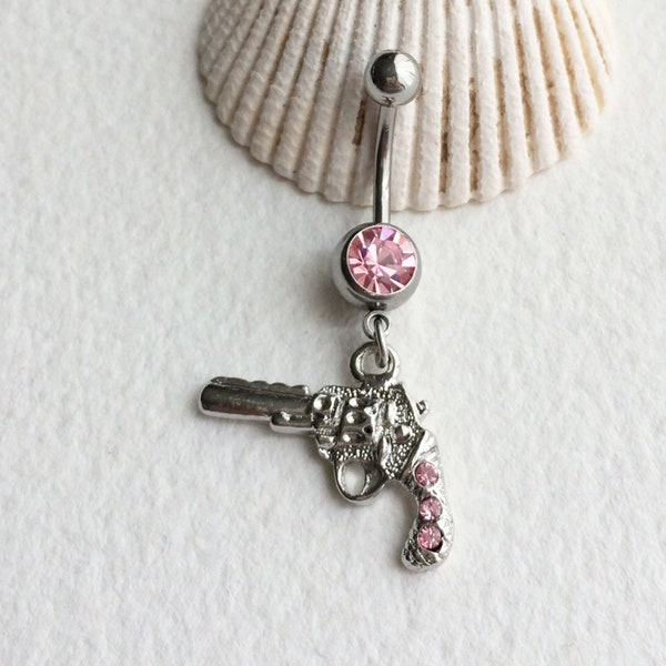 Gun Belly Ring Cute -  pink belly ring, dangle belly ring, crystal Y2K cowgirl cowboy, belly button ring, navel piercing, body jewelry