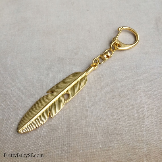 Pretty Gold Feather KEY FOB - Gold Feather Key Chain - Womens Key