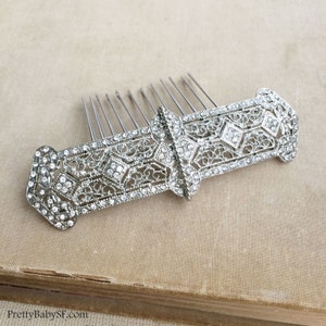 art deco comb,1920s, bridal hair, art deco headpiece,large, Bridal hair comb, wedding comb, WIRED silver crystal rhinestone