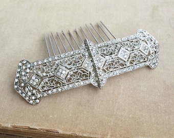 art deco comb,1920s, bridal hair, art deco headpiece,large, Bridal hair comb, wedding comb, WIRED silver crystal rhinestone