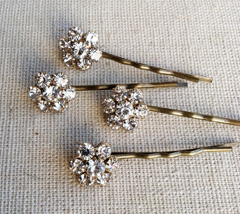 Gold hair pinBridal Rhinestone Flower Hairpins 4 pc gold Etsy