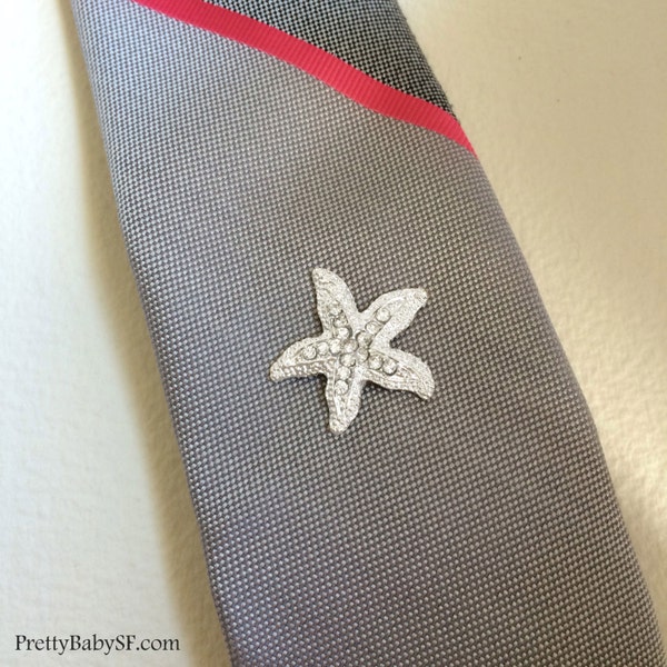 Beach Wedding Tie Tack,lapel pin, brooch, brooch pin, beach wedding,tie tack pins,men tie bar starfish mens accessories SILVER