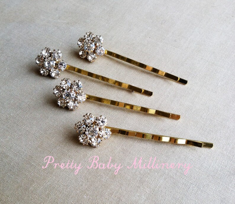 Gold Hairpin Gold Bridal Rhinestone Flower Hairpins 4 Pc Etsy