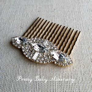 Gold hair Comb - Art Deco hair comb, Art Deco hair accessories, Gold Bridal Hair Comb, bridal comb crystal rhinestone GOLD NAVETTE MED