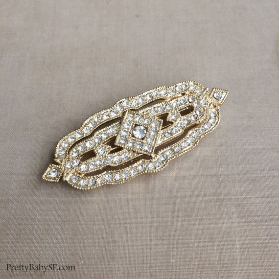 Art Deco Brooch Gold - Great Gatsby wedding jewelry, bridal pin, 1920s vintage flapper, roaring 20s, Art Nouveau antique DECO DIAMOND