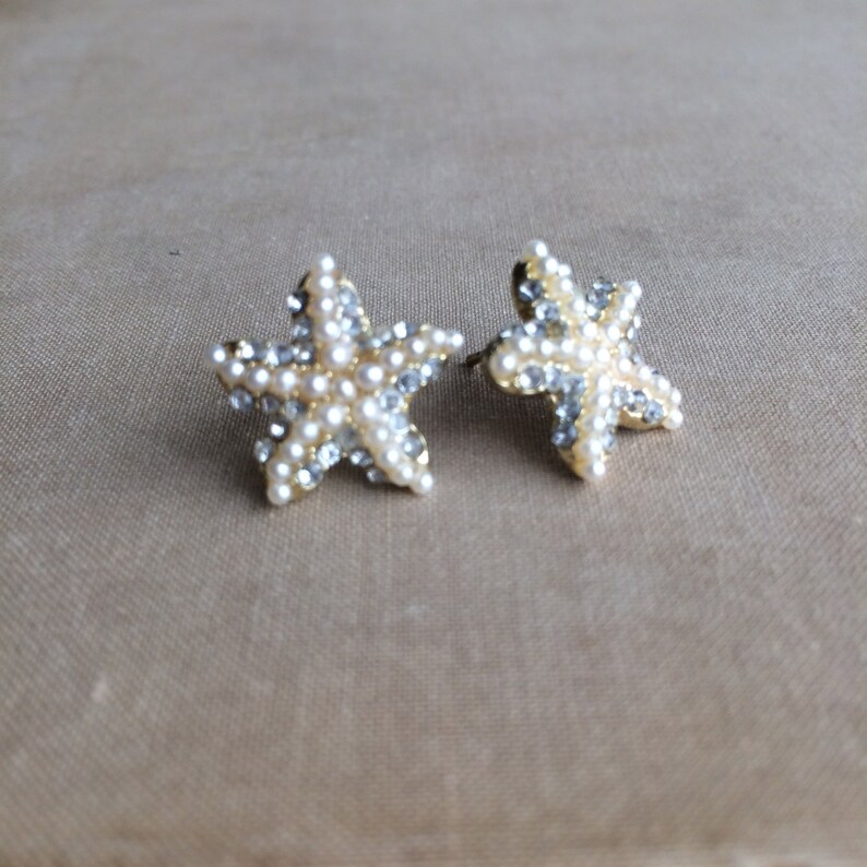 Beach Wedding Earrings Starfish Earring Pearl Rhinestone Etsy