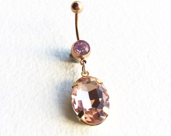 rose gold belly ring,large, crystal belly ring, Belly button ring, bellybutton ring, body jewelry, ROSE GOLD belly ring piercing