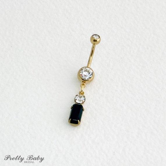 Black Belly Button Ring Gold Goth Belly Ring Dangle Belly Ring