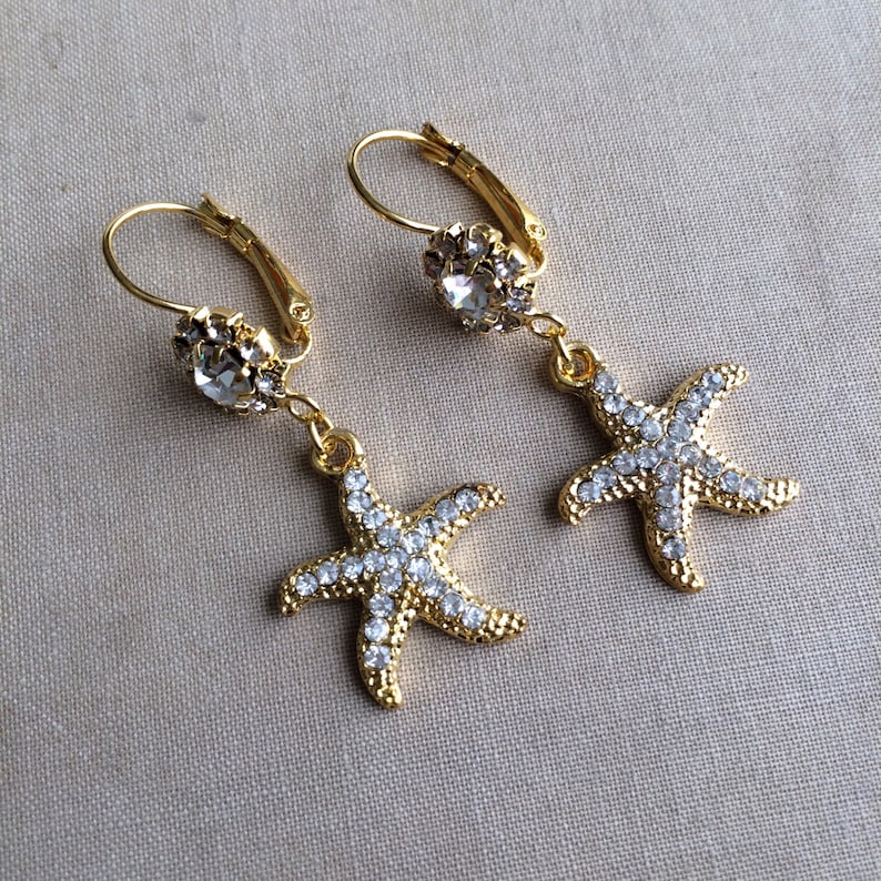 Starfish earrings Beach Wedding starfish shell dangle Etsy