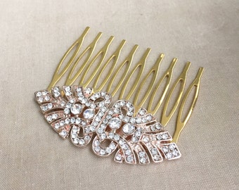 Rose Gold Comb Art Deco Small Art Nouveau Wedding Hair Clip Vintage Inspired Bridal Hair Accessory Antique Headpiece Crystal ROSE GOLD EYE