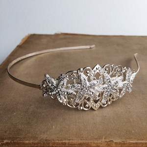 Beach Wedding Headband Silver Starfish Tiara Beach Wedding Headpiece Beach Wedding Headpiece Ocean Art Deco Hair Accessory Mermaid