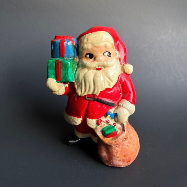 Vintage Santa Christmas Bank Santa with Toy Bag Plaster