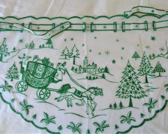 Vintage Flocked Sheer Christmas Scene Apron with Glitter Very Nice