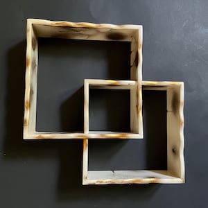 MCM Wood Floating Interlocking Shelf 11 x 11 Painted Off White Gold Accents