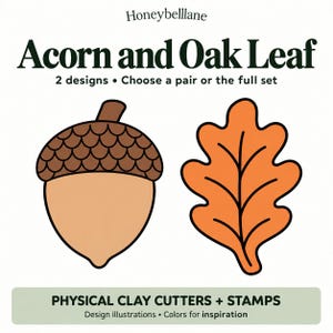 Acorn and Oak Leaf Polymer Clay Cutters - Choose Pair or Full Set