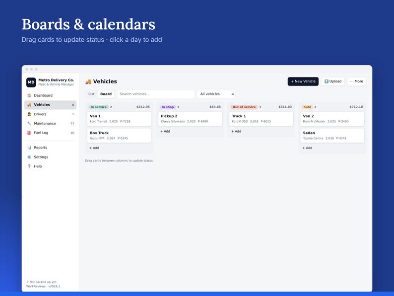 Fleet Management Tracker, Vehicle Maintenance, Fuel & Mileage Log, Offline HTML App image 5