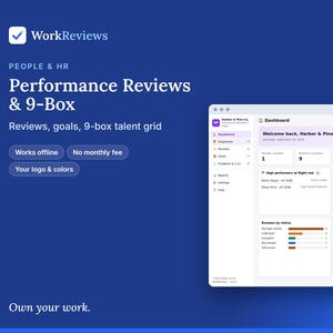 Performance Review & 9-Box App | Offline Business Template, No Monthly Fee | Your Logo, Colors and Custom Fields | Instant Download image 1