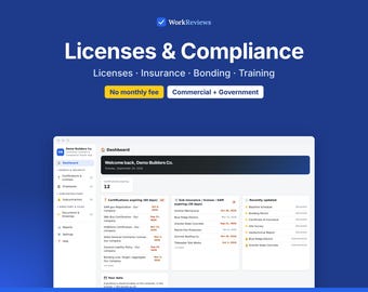 Contractor Licenses & Compliance Tracker App, Insurance, Bonding and Expiration Alerts
