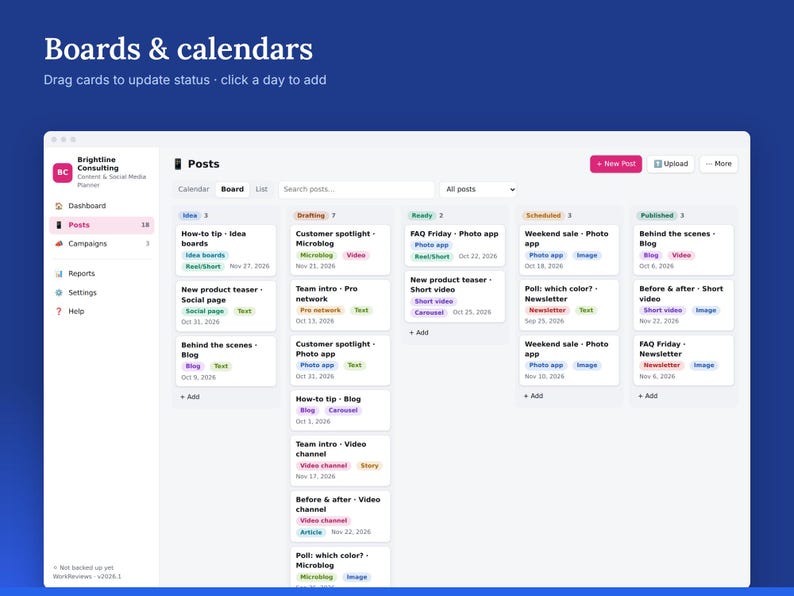 Content Planner & Social Media Calendar, Campaign Tracker, Offline HTML App image 5