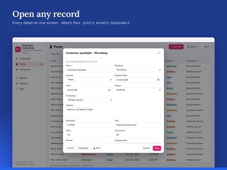 Content Planner & Social Media Calendar, Campaign Tracker, Offline HTML App image 3