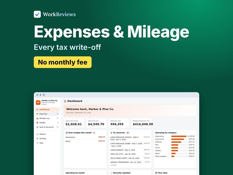 Expense Tracker, Mileage Log & Receipts for Self Employed Taxes, Offline HTML App image 1