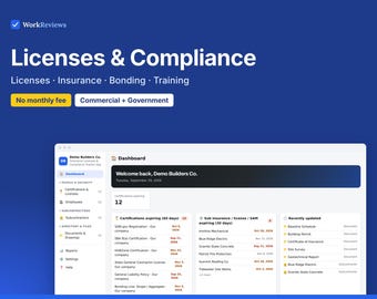 Contractor Licenses & Compliance Tracker App, Insurance, Bonding and Expiration Alerts
